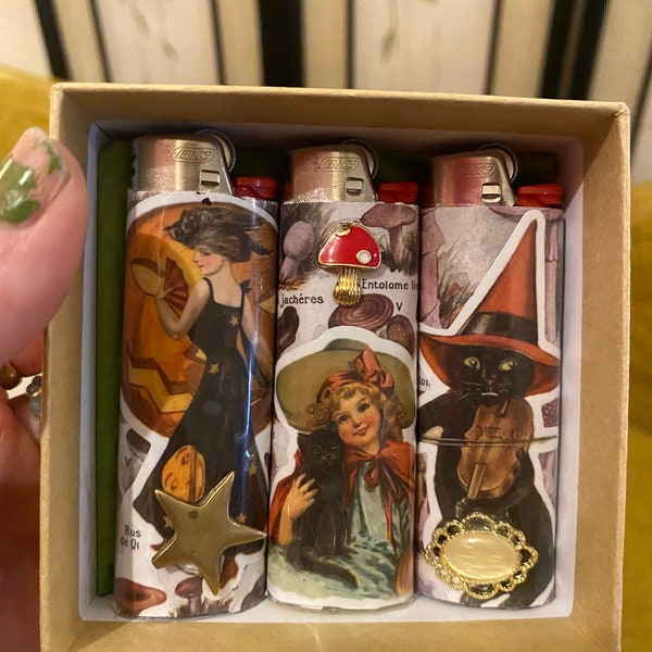 Witchy decorated BIC LIGHTERS /Pack of three occoult Aesthetic BIC lighters| lighters with vinyl seal
