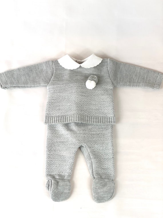 grey knitted baby outfit