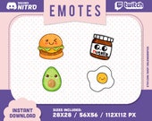Twitch emote pack Kawaii / Emoji for streamer / Emoji Kawaii for Discord Nitro / Chibi emotes / Burger emote