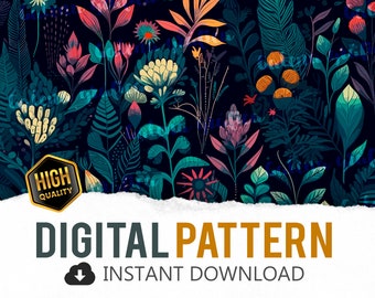 Plants in the night Digital Pattern File Papers Sublimation / Sublimation File Cake Topper Tumbler Wrap Design Digital Printable Paper