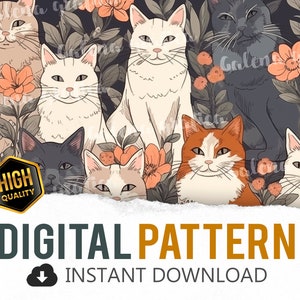Cats Flowers Digital Pattern File Papers Sublimation / Sublimation File Cake Topper Tumbler Wrap Design Digital Printable Paper