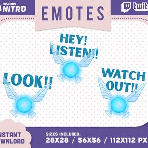 Twitch x3 emotes NAVI: Hey! listen! - Look! - Watch out!  / Emote for streamer / Emoji NAVI for Discord Nitro / zelda emotes / NAVI emote