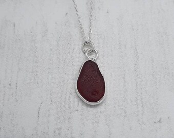 Ultra rare red Devon sea glass handmade necklace with sterling silver, artisan, minimalist pendant