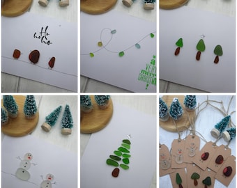 Sea Glass Christmas Cards, Christmas Tags, Devon Sea Glass, Handmade Christmas Cards from Devon