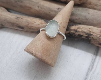 Pale blue Devon sea glass ring, sterling silver, handmade ring, adjustable recycled silver, artisan sea glass