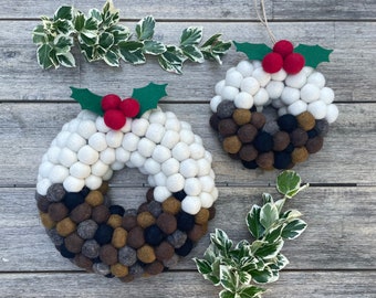 Christmas Pudding wreath. Artificial Christmas wreath in 5 sizes.