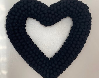 Extra Large black Felt ball wool wreath, 55cm handmade with felt balls, various wreath designs rings, hearts and stars. Bespoke order avail