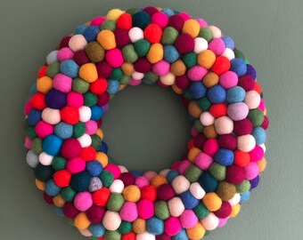 Christmas Felt wreath multi colour rainbow wreath -  UK delivery in 5 days and USA/Canada in 7 days