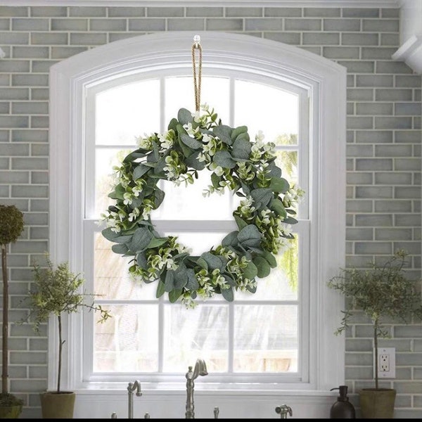 Large Eucalyptus wreath - 42cm- Artificial, all year round.  Green Eucalyptus wreath, wedding centre piece and Ideal for outside use