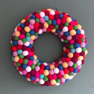 Rainbow felt ball Wreath 35cm available made with felt balls hand made in Nepal. image 6