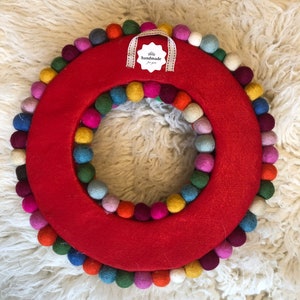 Rainbow felt ball Wreath 35cm available made with felt balls hand made in Nepal. image 7