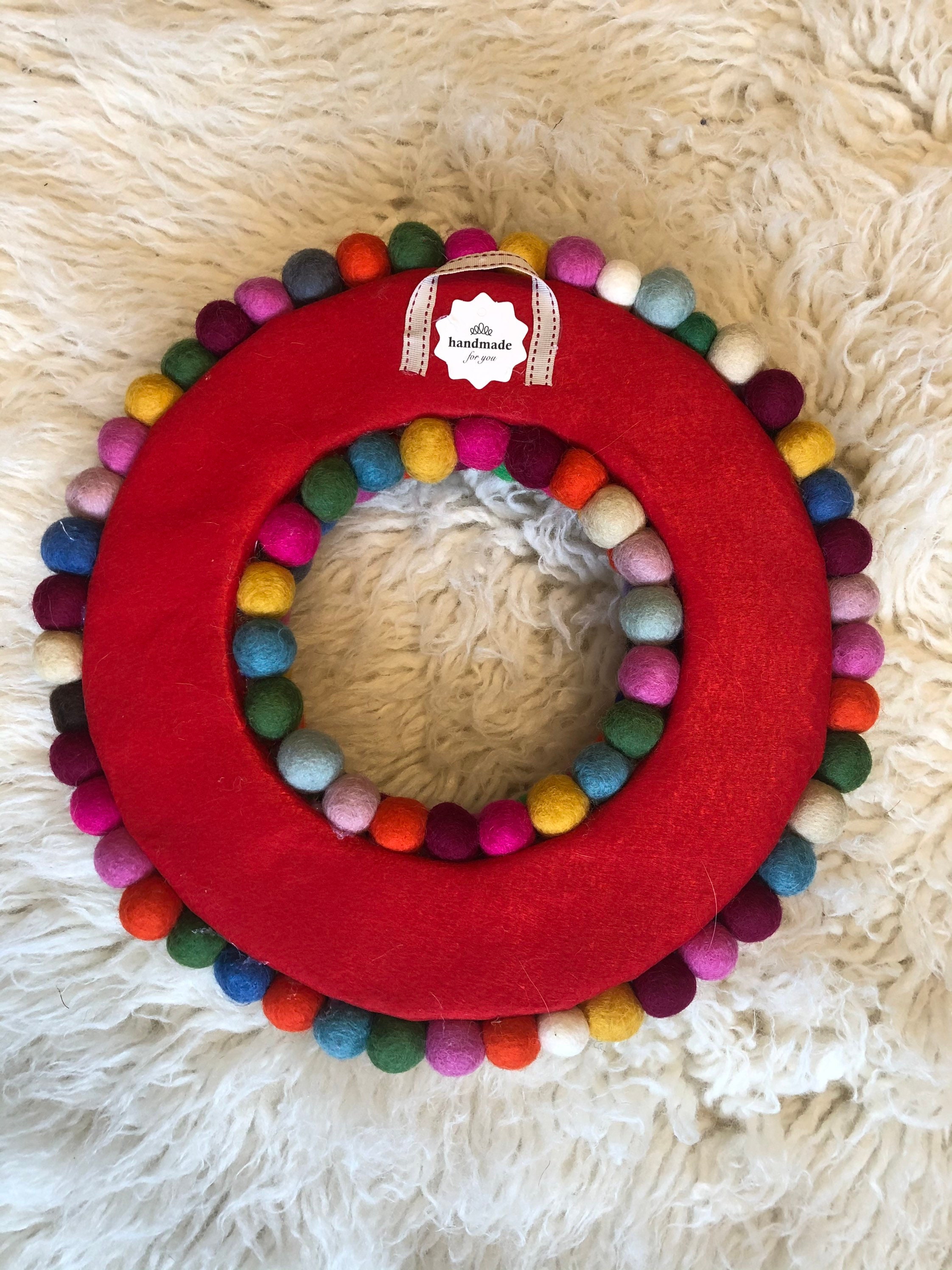 Felt Ball Wreath Rainbow. Small Medium and Large Sizes Etsy UK