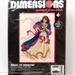 Dimensions Counted Cross Stitch Kit 6681 / 1995 Angel of Harmony / 5 x 7"  Frame NOT included