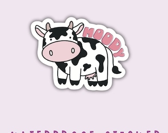 Moody Cow Sticker: Animal Pun, Waterproof Vinyl Decal