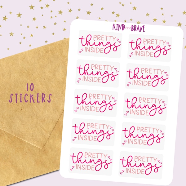Pretty Things Inside Packaging Stickers | Small Business Stickers | Happy Mail Envelope | Packing Label Stickers | Business Sticker Supplies