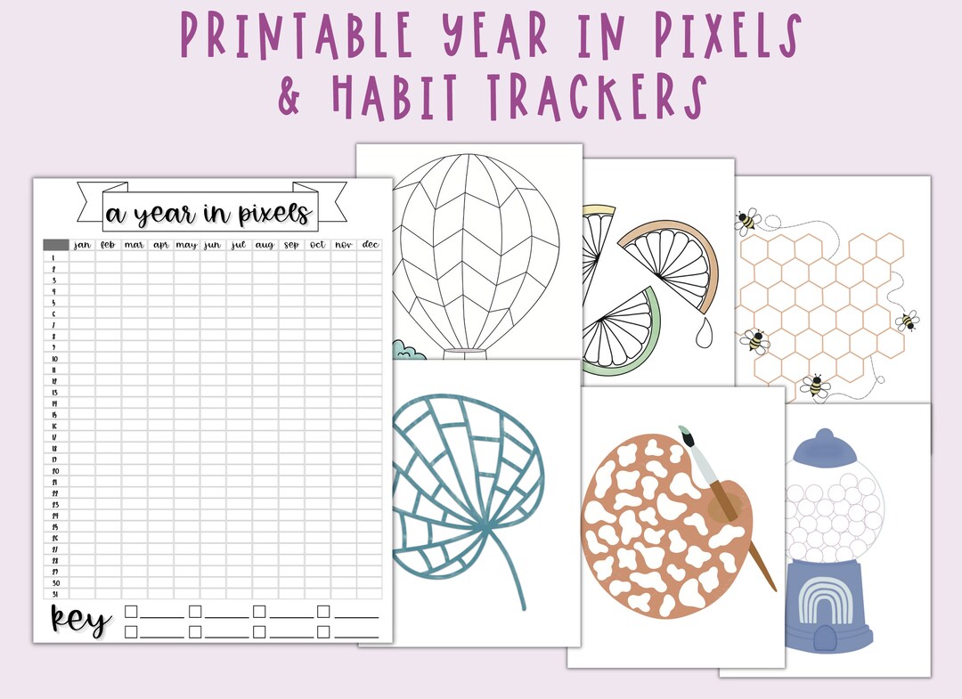 Printable Mood & Habit Tracker Kit: Year in Pixels (PDF) - Etsy
