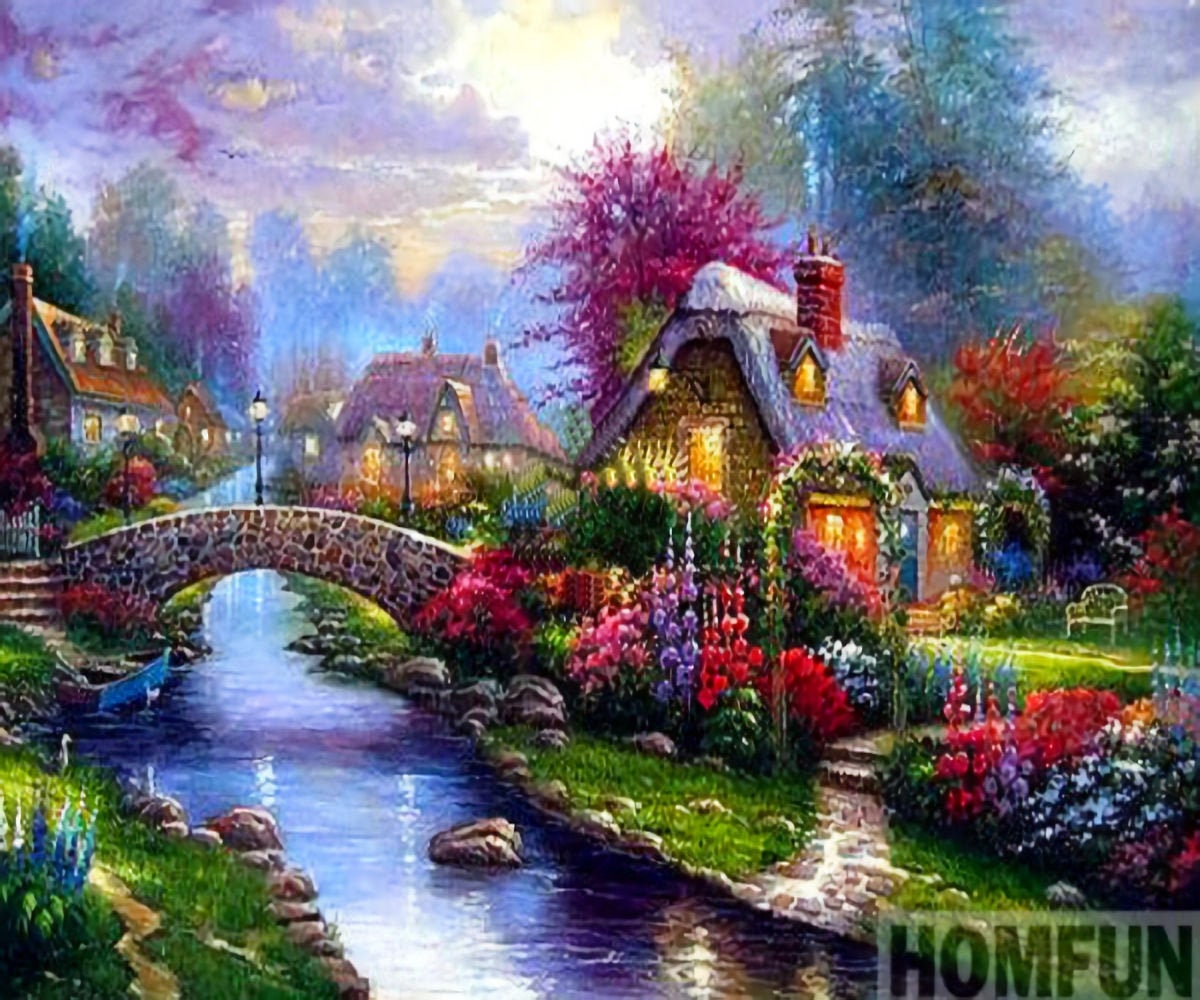 Puzzle Diamond Painting Cottage in the garden 30x40cm, 1 - 39 pieces