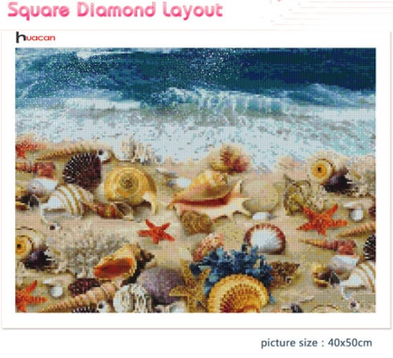 2 Pack Diamond Painting Kits for Adults,5D DIY Shell Conch Full Drill Round  Art Gems with Seaside Diamond Art Perfect for Home Wall Decor Diamond