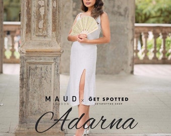 Maud x Get Spotted: Adarna (Midi Dress, Adjustable Strap, White Eyelet or Plaid Linen, Slit Detail, Front Button, Modern Filipiniana)