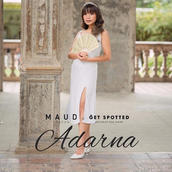 Maud x Get Spotted: Adarna (Midi Dress, Adjustable Strap, White Eyelet or Plaid Linen, Slit Detail, Front Button, Modern Filipiniana)