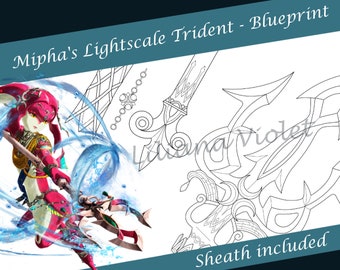 Mipha's Lightscale Trident with Sheath - Blueprint - The Legend of Zelda: Breath of the Wild