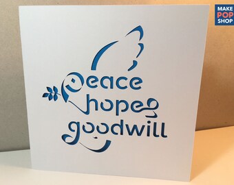 Vrede, Hoop en Goodwill Kerstkaart. Template snijden bestand (SVG, DXF, EPS) Laser cut. Direct downloaden