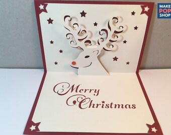 Pop-up Reindeer Christmas Card. Template cutting file (SVG, DXF, EPS) Laser cut. Instant Download