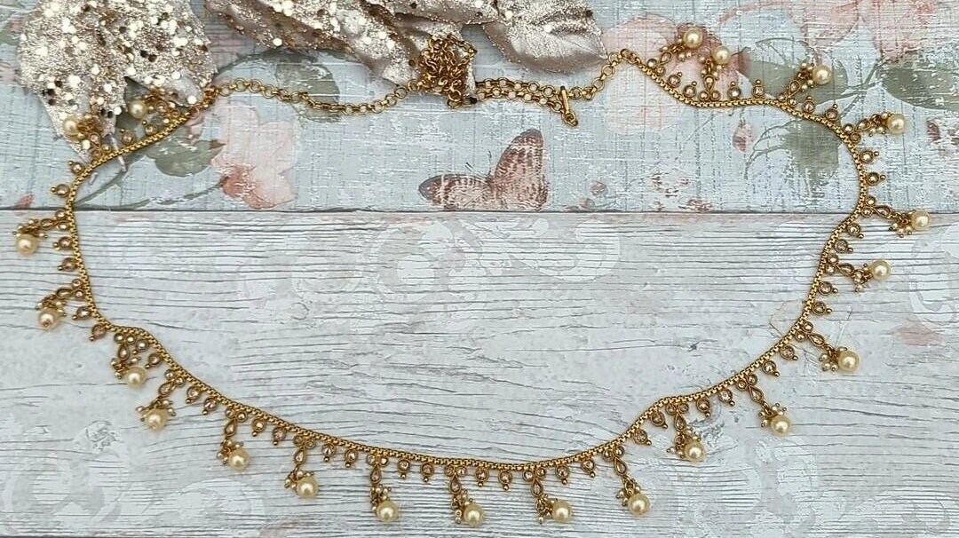 Antique Gold Sequins Waist Belt With Stones and Pearls / Belts for