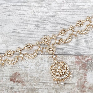 Gold Silber Kundan Stein Perle indischen asiatischen Sheeshpool Matha Patti Kopfband Kopfschmuck Haarband