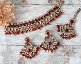 Maroon Gold Silver Stone Indian Necklace Jewellery Jewelry Set Bridal Wedding