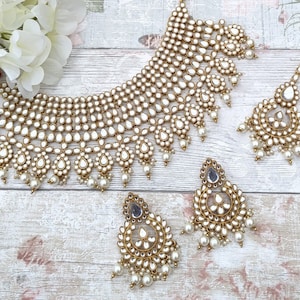 Gold Silver Statement Indian Asian Bridal Necklace Jewellery Jewelry Set