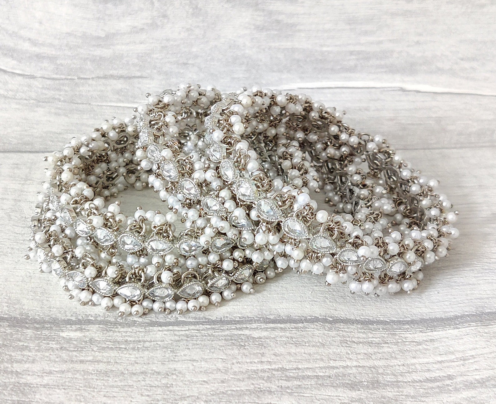 Silver Stone Pearl Indian Asian Bangles Churiya Bangle Set Kangan ...