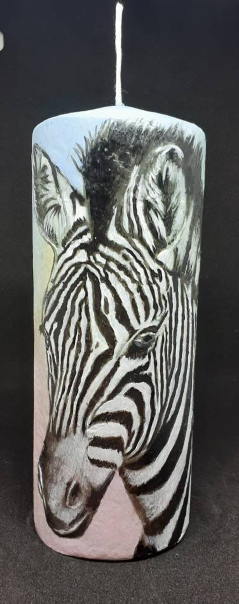 Large Pillar Zebra Candle Beautiful, Unusual Hand Painted Unique Gift for That Special Occassion