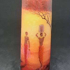 African sunset gift African women candle Water bearers candle African hand painted candle  Africa gift pillar candle African birthday gift