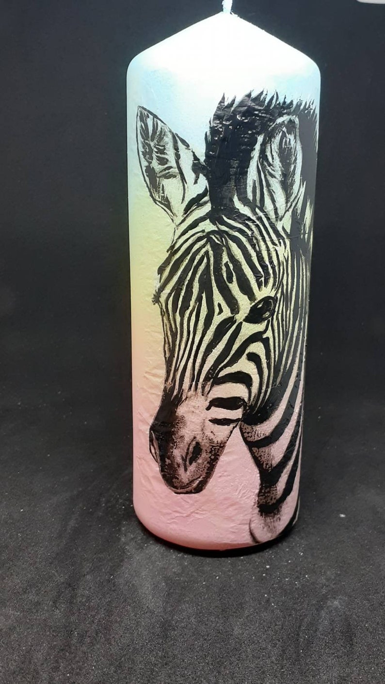 Rainbow Zebra Pillar Candle Etsy UK