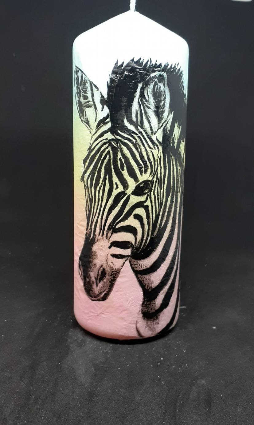 Rainbow Zebra Pillar candle Etsy