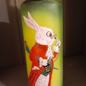 Hand Painted Alice in Wonderland Candle, White Rabbit Gift