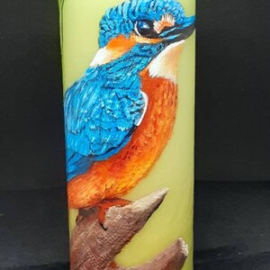 Kingfisher candle bulrushes candle hand  painted kingfisher riverside candle green pillar candle bird candle kingfisher bird gift