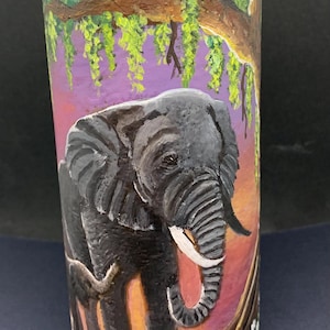 Elephant  ,hand painted candle, Elephant gift, Safari  gift ,sunset Africa candle for anniversary birthday animal  candle gift pillar candle