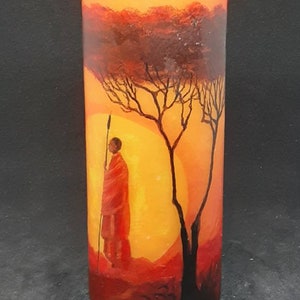 African hand painted candle Africa lovers candle  hand painted  gift for anniversary birthday Africa candle gift pillar candle