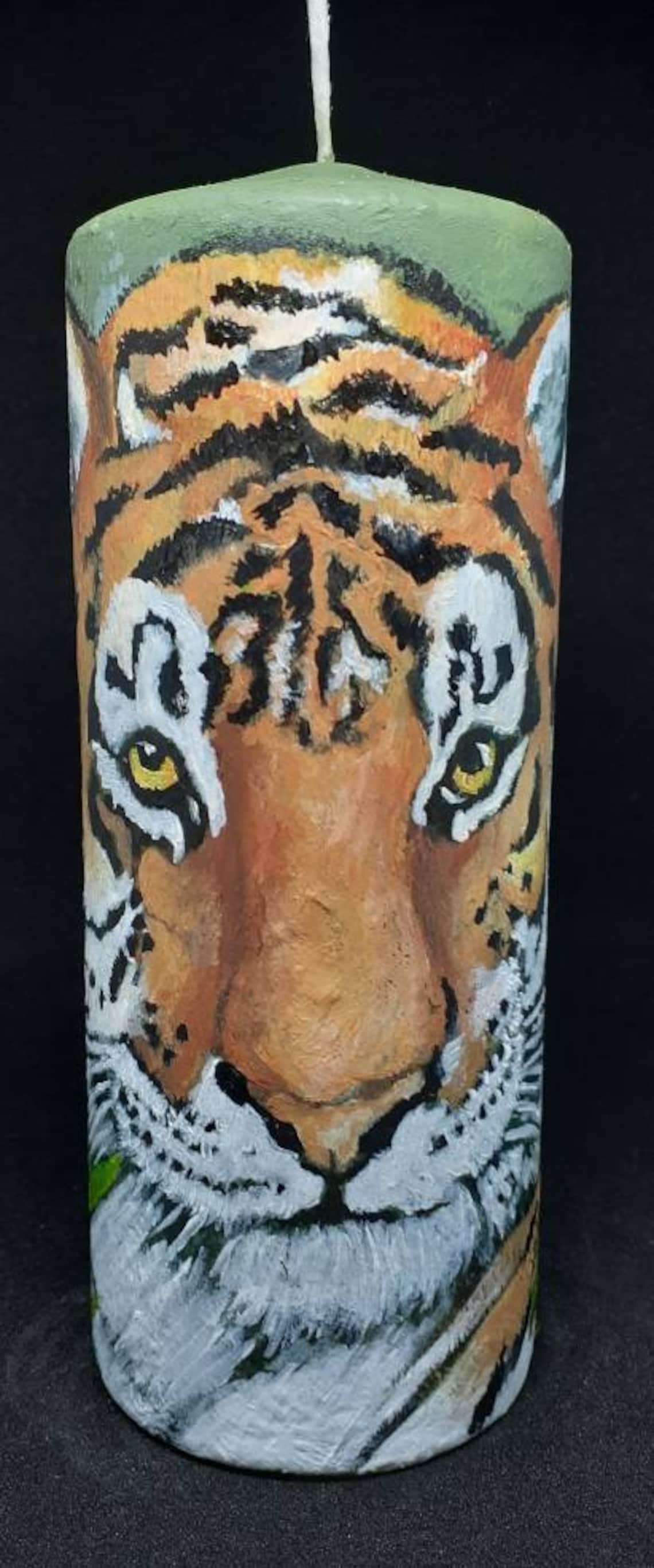 Tiger Candle . Hand Painted,large Pillar Candle.unique Special Gift for