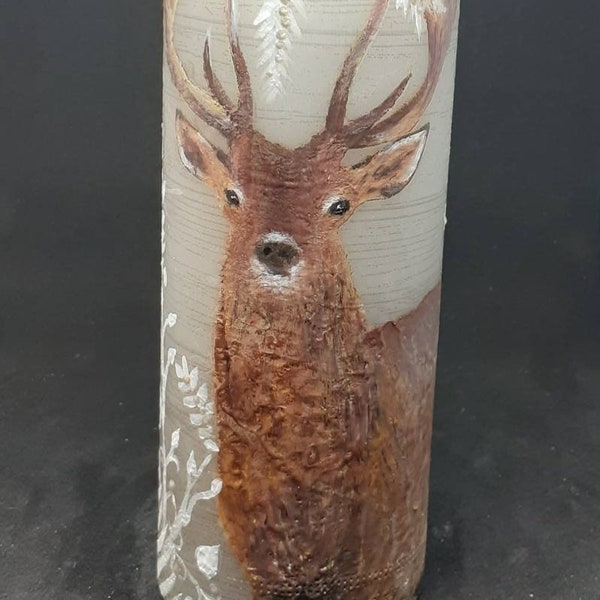 Red Deer winter Christmas candle with 3D silver white frost foliage stag deer candle red deer candle Christmas deer candle  Snow frost deer