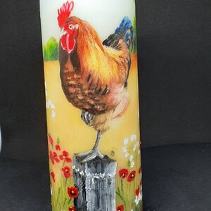 Cockerel poppies candle hand painted cockerel gift.Farm countryside candle rural rustic gift handpainted  bird candle chicken candle gift