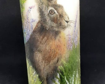 Candela lepre dipinta a mano, Bluebell Meadow, regalo di campagna