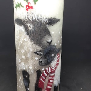 Winter sheep candle.Hand painted candle.Unique ,unusual gift/Christmas present
