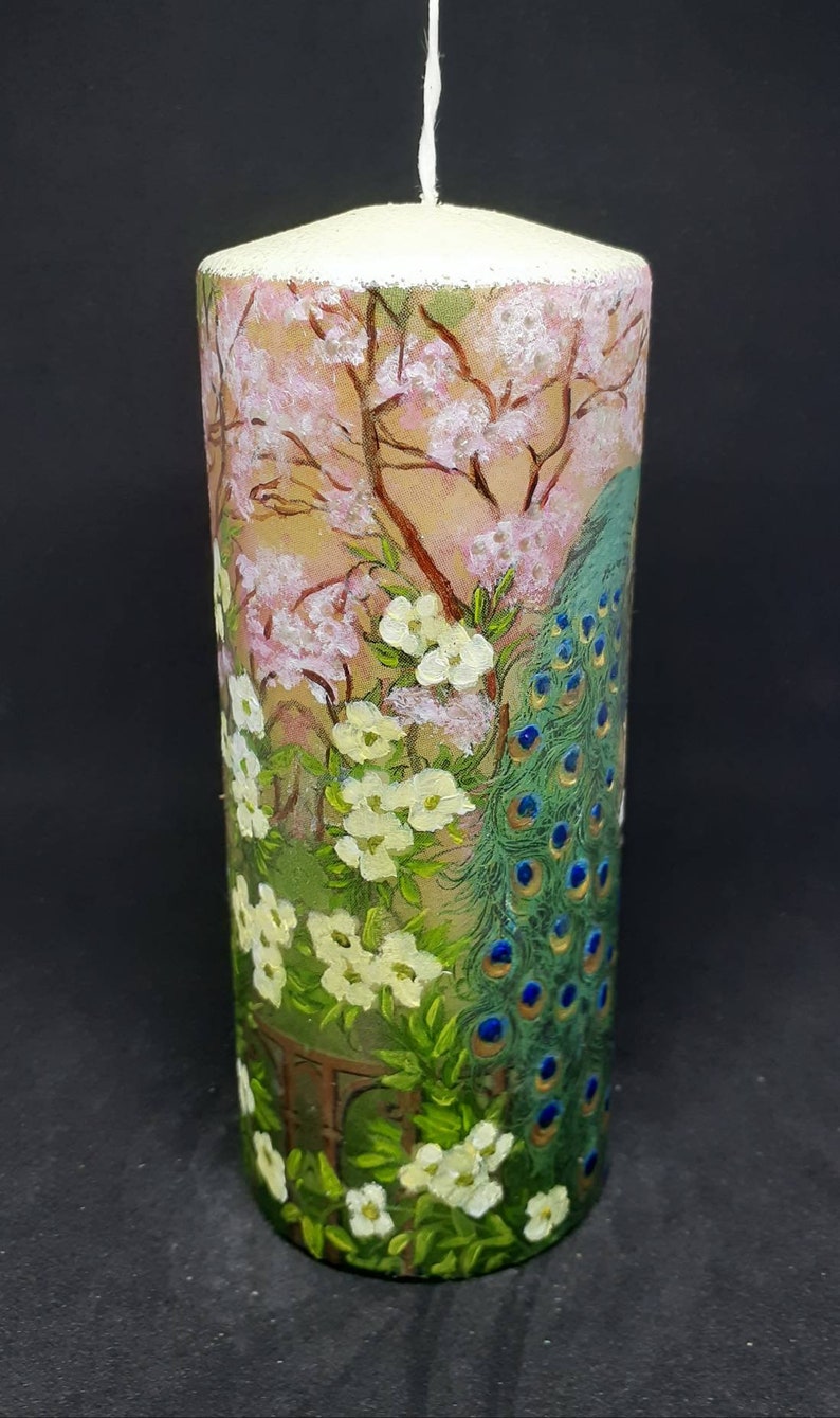 Peacock Candle. A Beautiful Hand Painted Unique Special Gift Etsy