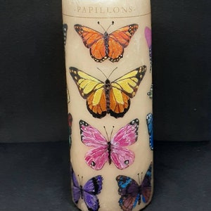 Butterfly papillon hand painted  stylish pillar candle for any butterfly collector, nature lover Butterflies gift birthday mum anniversary