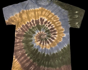 Made to order earth tones tan, brown, grey , and olive green spiral tie dye T-shirt. Neutral colors earthy hippie T-shirt s-3XL