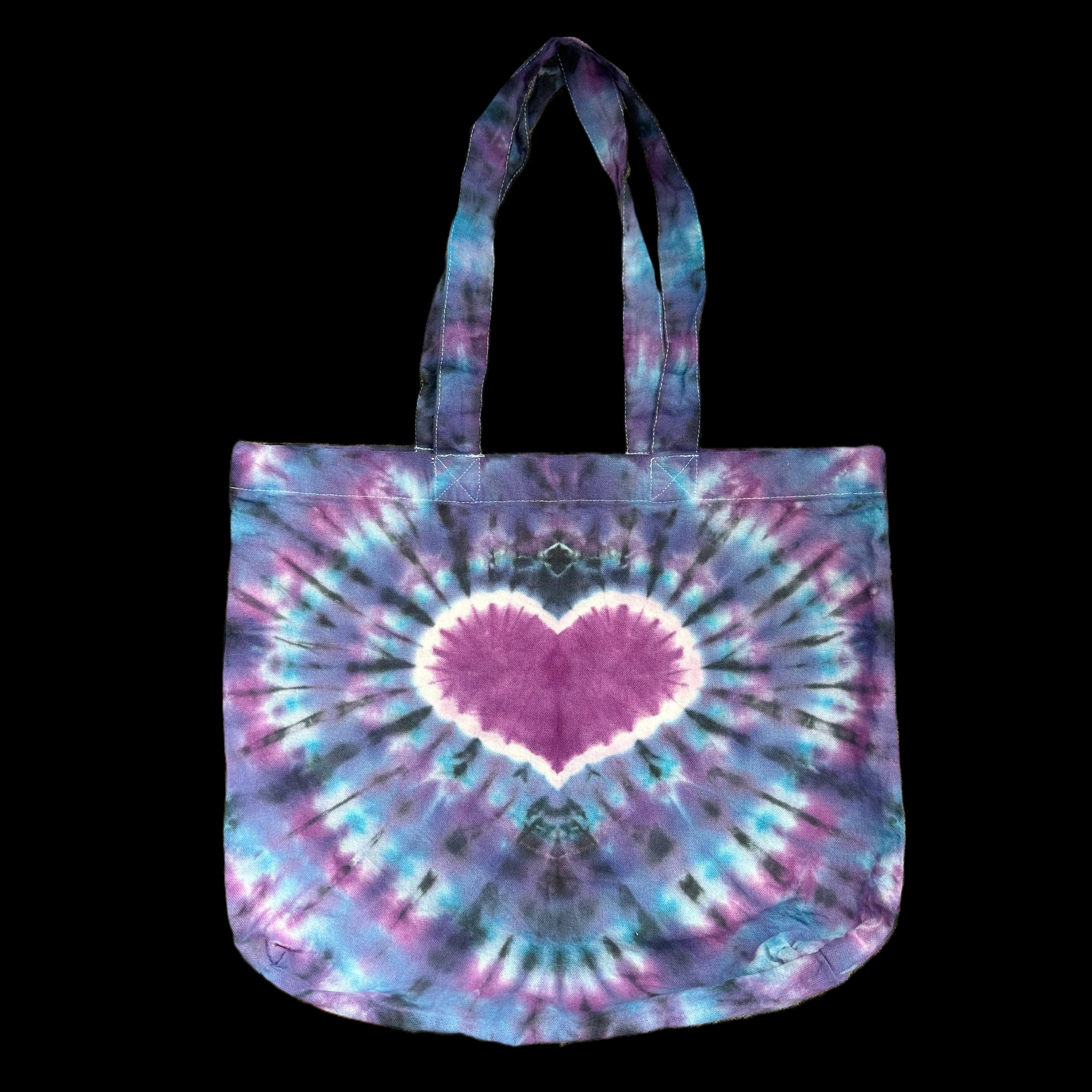 Purple Heart Tie Dye Tote Bag, Hand Dyed Hippie Bag, Earthtoned
