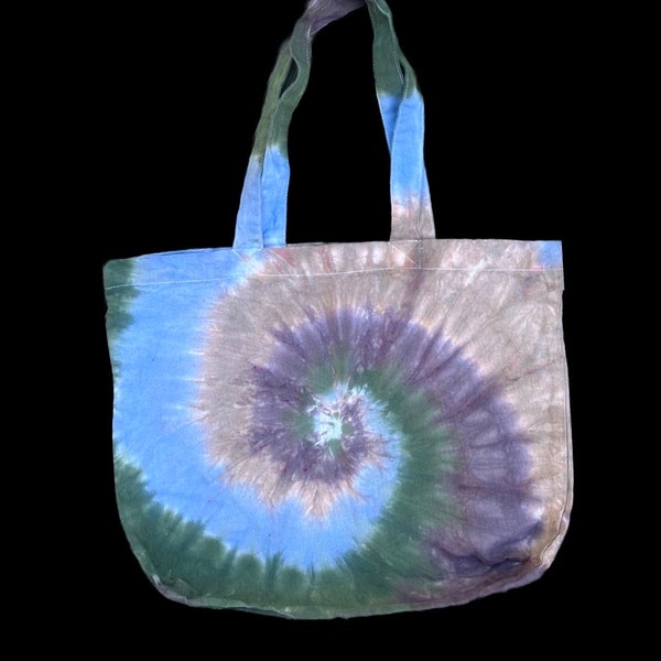 Hand dyed olive green, brown, gray,   tie dye tote bag, spiral tie dye, earth toned tie dye tote bag, earthy, nature, gift for hippie